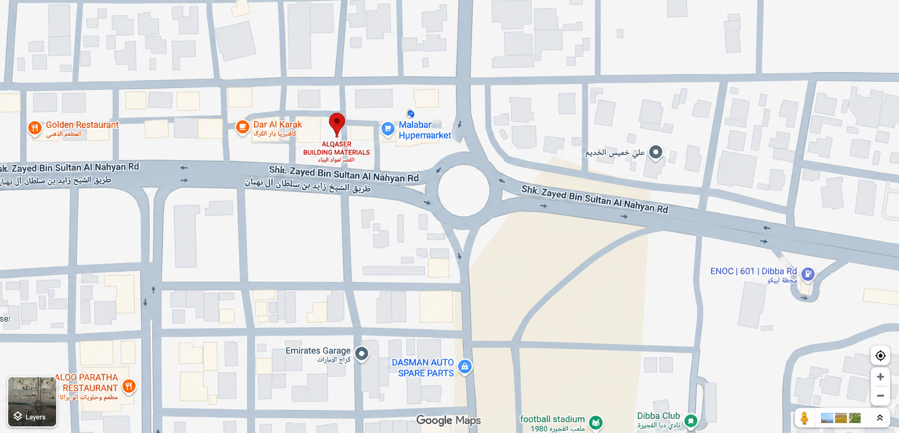 Google Maps location for ALQASER Building Materials in Al Akamia, Dibba-Fujairah